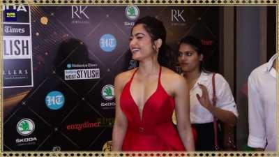 Rashmika Mandanna - my stunningly beautiful whore killing it in a red halter minidress, total whore dress to inspire me to write more on her [vid]