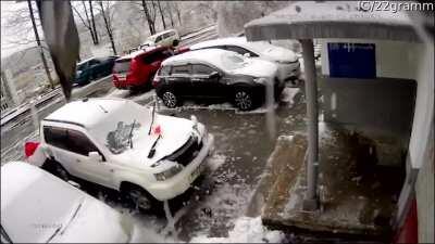 Concrete block lands on car almost crushing a man