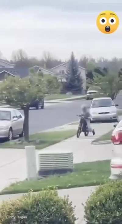 Unhinged woman drives down the sidewalk trying to run over a kid.