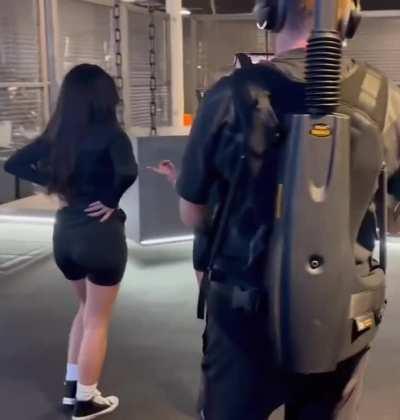 Rae filming for gymshark