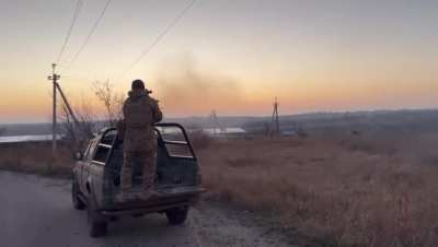 Ukrainian gunner on technical shots down Russian Shahed suicide drone, 92nd Assault Brigade, 17th of Nov 2024 near Kharkiv 