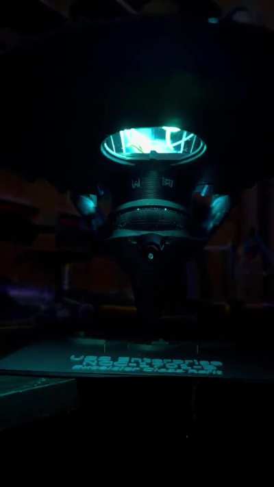 Gambody B second test print. Lighting test, and my modified stand with POGO pin power.