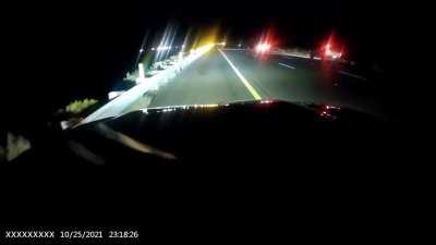 Hitting a tire in the middle of the road at night