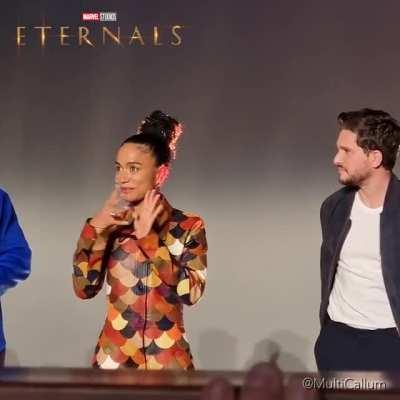 At the early screening, Lauren Ridloff taught us how to sign 