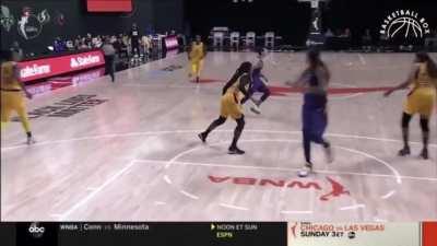 Brittney Sykes at 5’9’’(175cm) cleanly blocks Brittney Griner who is 6’8’’(203cm)