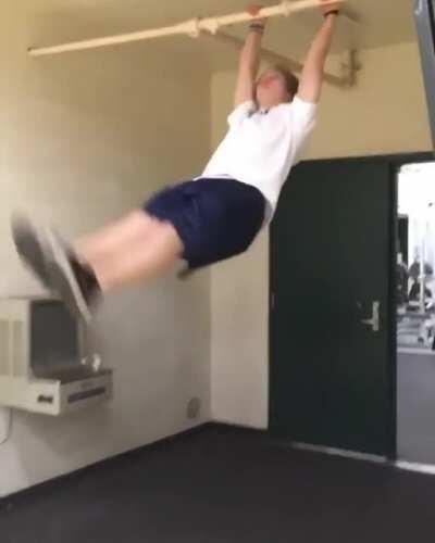 Swinging on a water pipe