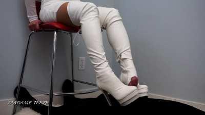 Ruined under my white stiletto thigh high boots