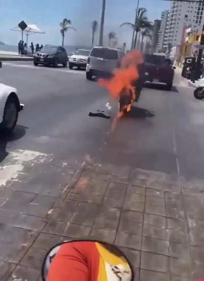 Dude almost gets cremated from showing off #crazy #motorcycle #motorcycle-fails #video #crazy-videos