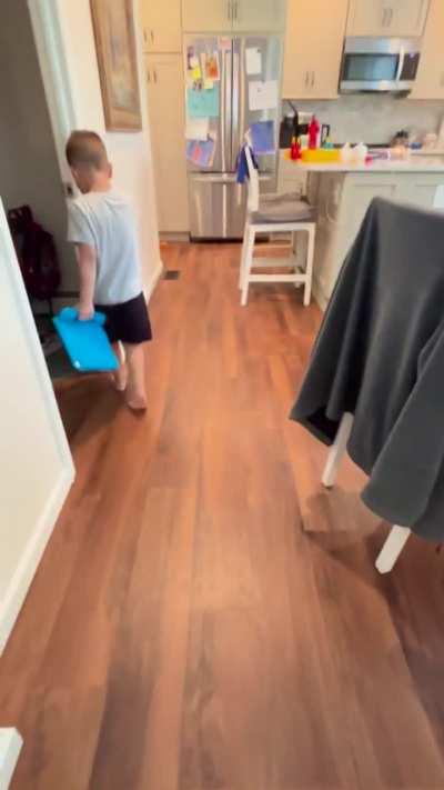 Walks into the wall, then gets mad at the wall 