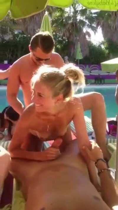 Slut getting it in both ends while people watch