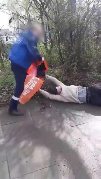German truck driver kicks climate activist blocking road