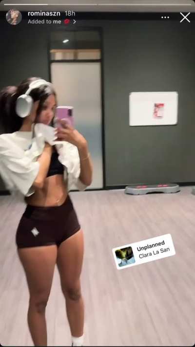 Romina in her gym shorts