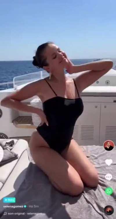 Selena on a boat