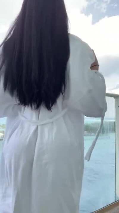 Tits out on her balcony