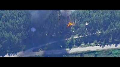 ua pov - HQ video of a Russian supply column being hit in Stara Krasnyanka, Luhansk. Source says Himars rockets