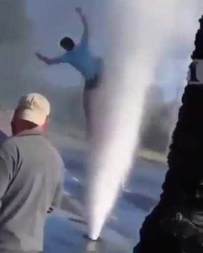 Definitely gave himself the good old “Fire Hydrant Enema”