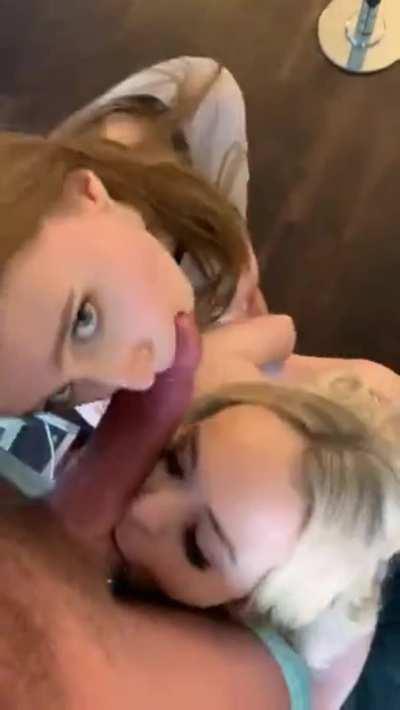 Babes worshiping cock