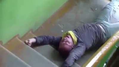 He fell down so he decided to call a demon to help him