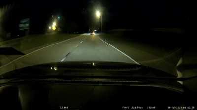 [OC] Mustang tried to race me after I passed him on an open highway before chasing after a Challenger that blew past us going 100+ mph. Challenger loses control on exit ramp.