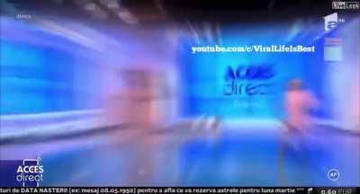 Naked man attacks newscaster with brick