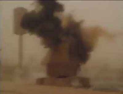 The moment of the destruction of Saddam Hussein's statue by an Abrams tank, U.S forces.