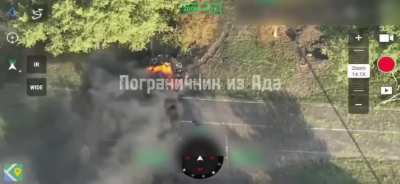 RU POV: Ukrainian tank destroyed in Cherkasskoe Porechnoe.  51.297354, 35.331210.