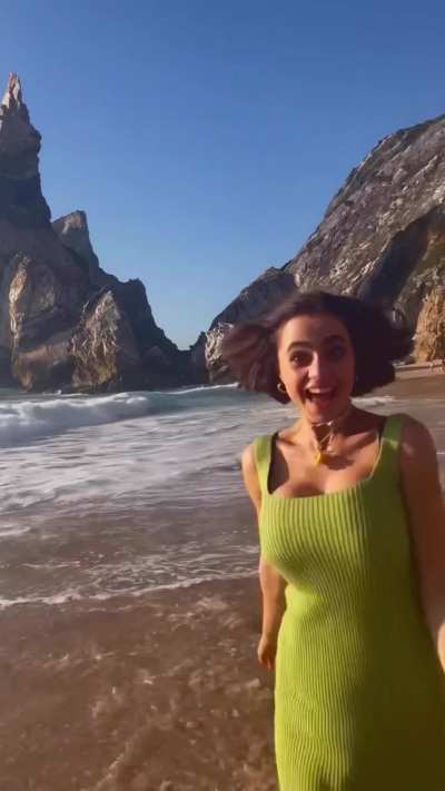 Green Dress at the Beach
