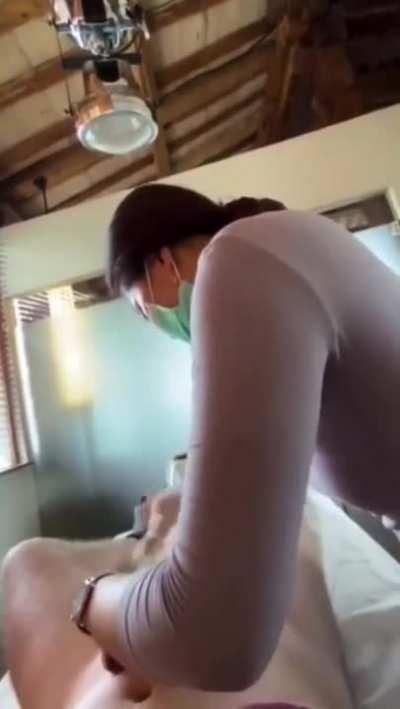 Man Cums On His Asian Esthetician While She Waxes Him