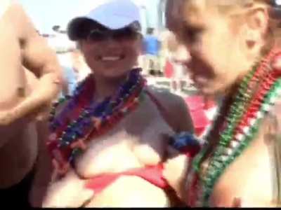 Cutie gets her big tit flicked & fondled by horny dudes