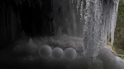 This waterfall created perfect ice balls!