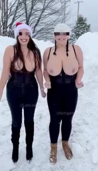Baby it’s cold outside, but we can still show off our tits 😘