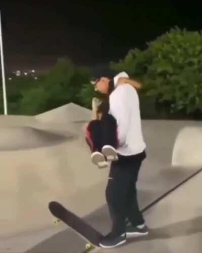 guy fell down with his girl while skateboarding......