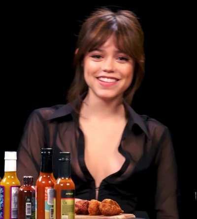 Jenna Ortega - Hot Ones - Slips 1 of 3 Revised - Cropped, Looped, Sharpened, Brightened, AI'd and RIFE'd
