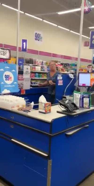 This woman in Tustin, CA freaking out because the lady in front of her asked her to back up from her and her daughter since she wasn’t wearing a mask.