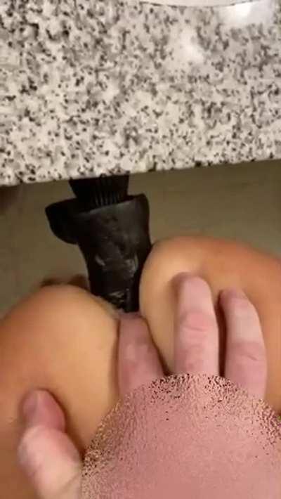 Poor Mrs Kinky was stood up last night. I heard moaning coming from the bathroom and found her doing this…she needs the real thing.