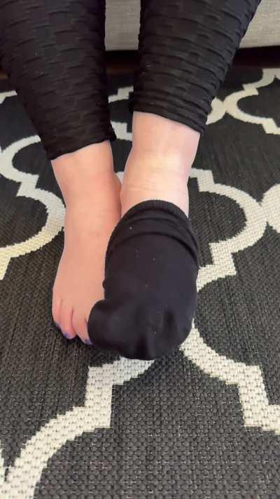 Removing my dirty sock, revealing my gorgeous and yes, could be smelly feet 🤧