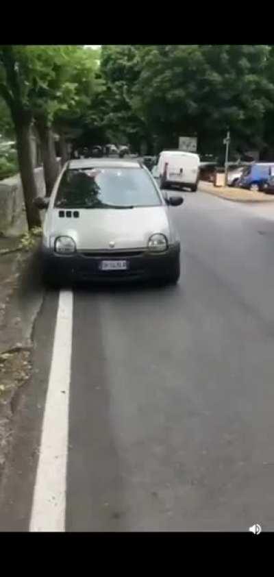 Poor elderly woman drives into the traffic very slow