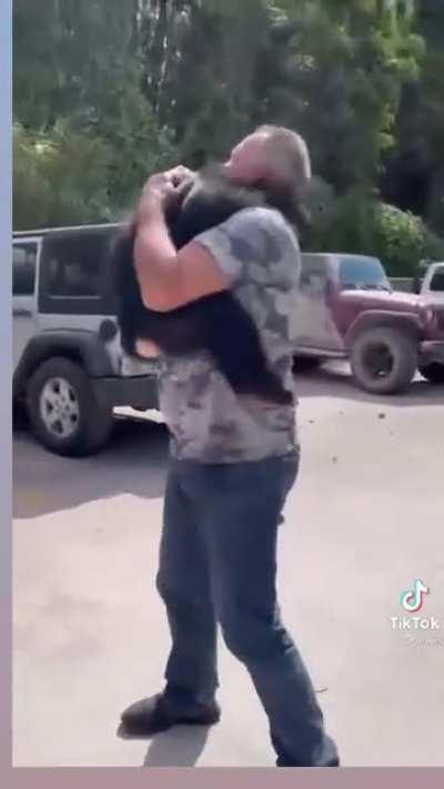 Chimps reaction to see is original caretakers who saved him as a baby. Deserves to be seen