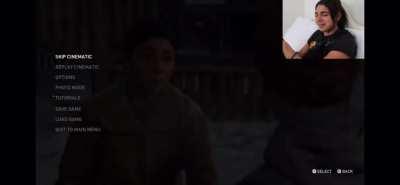 Cascina Caradonna reacts to seeing herself in game as Dina.