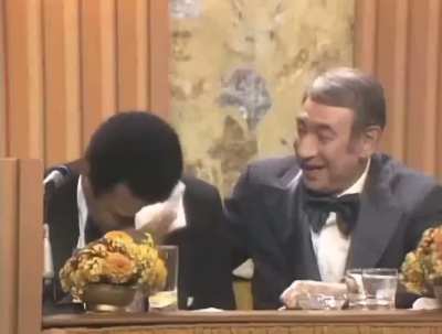 Billy Crystal's unbelievable impression of Muhammad Ali, while Ali, who's sitting right beside him, cries from laughter, 1976.