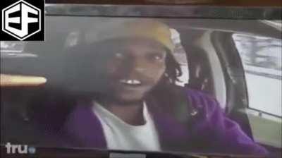 Smile gone. Car thief sees camera in a planted car.