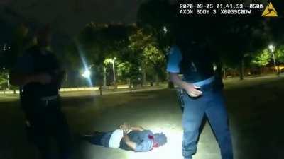 Chicago police respond to a call of a stabbing suspect, taze him twice as he moves towards them, and shoot him as he stabs a police officer in the vest. This is her perspective.