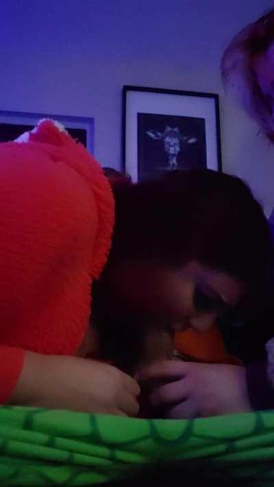 We wanted to drain his cock and did it wearing our comfies