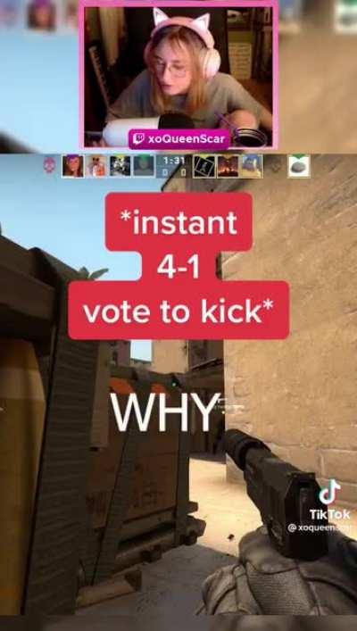 Female streamer talks instantly gets kicked.