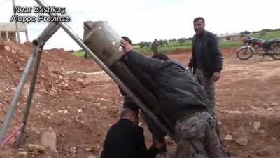 The lauching process of an elephant missile by the Free Idlib Army