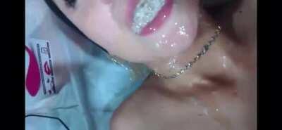 Girl pukes gooey slime into anther girls mouth and she swallows it! MUST SEE