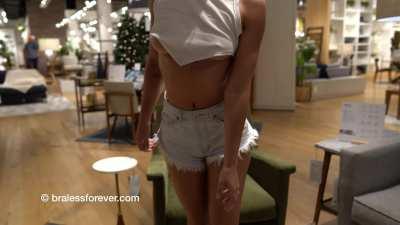 Tiny crop top in the furniture store