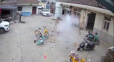 Setting off a very powerful firecracker in yard