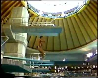 Greg Louganis at the 1986 world championships in Madrid. His dive is considered one of the best dives ever.
