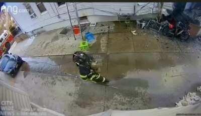 Caught on Ring Camera, FDNY Firefighter struck by an Air Conditioner